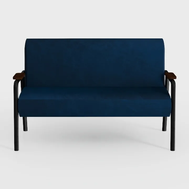 Modern Navy Fabric Metal Wood Arm Loveseat 3D Model
