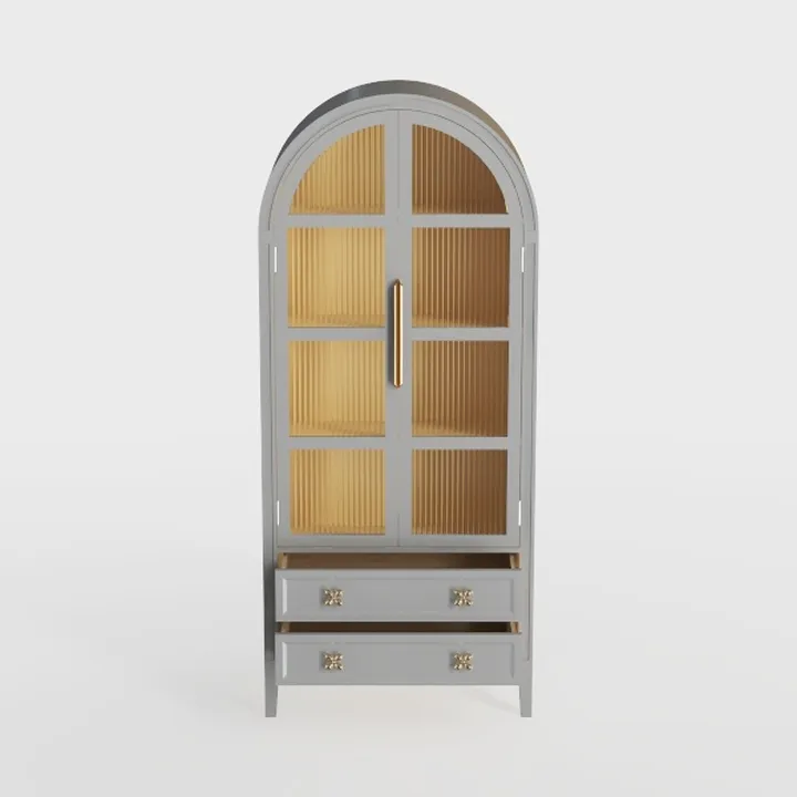 71" Arched Display Cabinet, Black Bookcase with