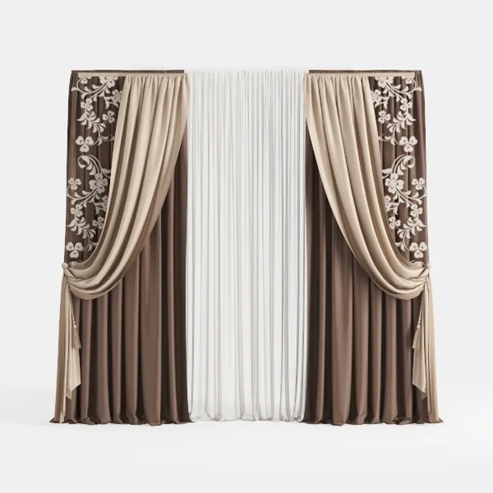Luxury Embroidered Fabric Window Curtains 3D Model