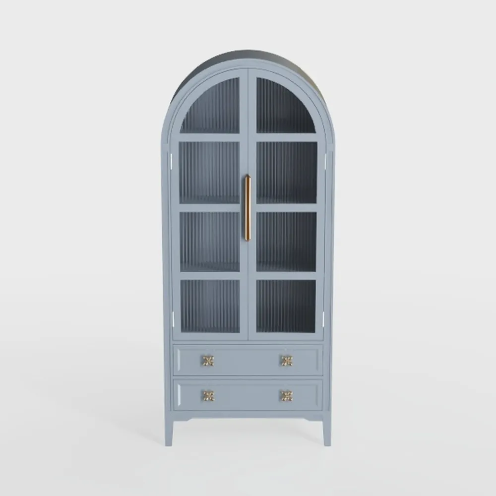 Farmhouse Arched Cabinet with Glass Doors, Wood