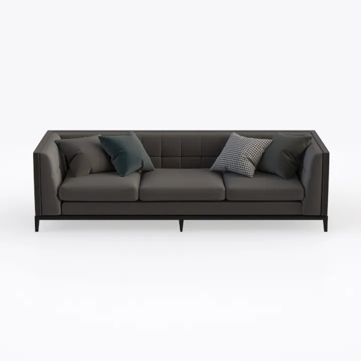 Modern Dark Fabric Tufted Extra Long Sofa With Decorative Pillows 3D Model