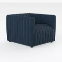 Modern Channel Tufted Navy Fabric Armchair 3D Model Right 45 Degree View