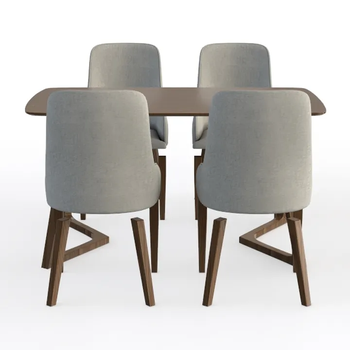 Modern Walnut Fabric Dining Table Chair Set 3D Model