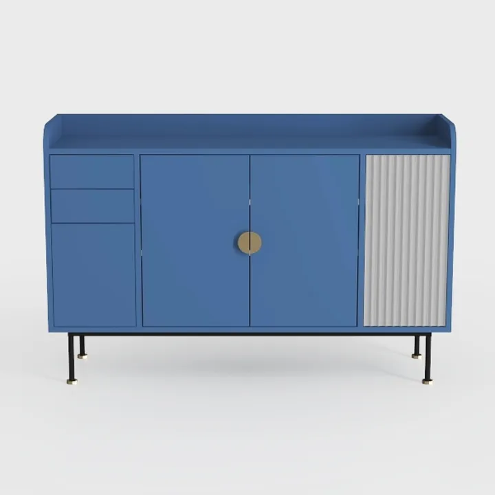 Modern Blue Metal Accent Sideboard Cabinet with Fluted Panel 3D Model