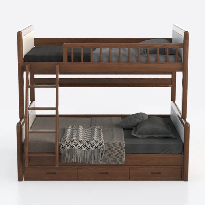 Solid Wood Modern Bunk Bed with Underbed Storage Drawers 3D Model