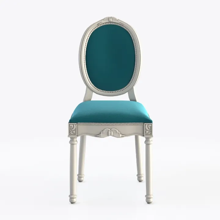 French Vintage Velvet Solid Wood Dining Chair 3D Model