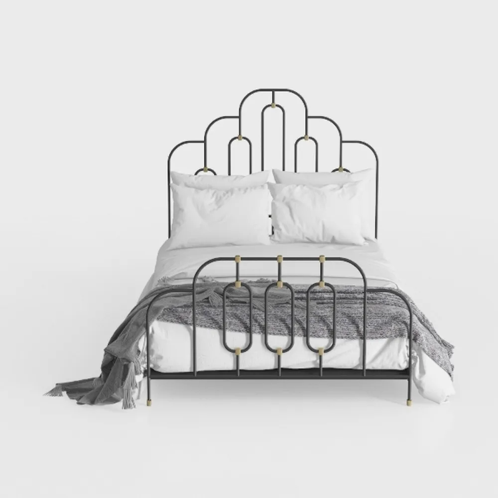 Furnifact Black Queen Bed Frame with Headboard, St