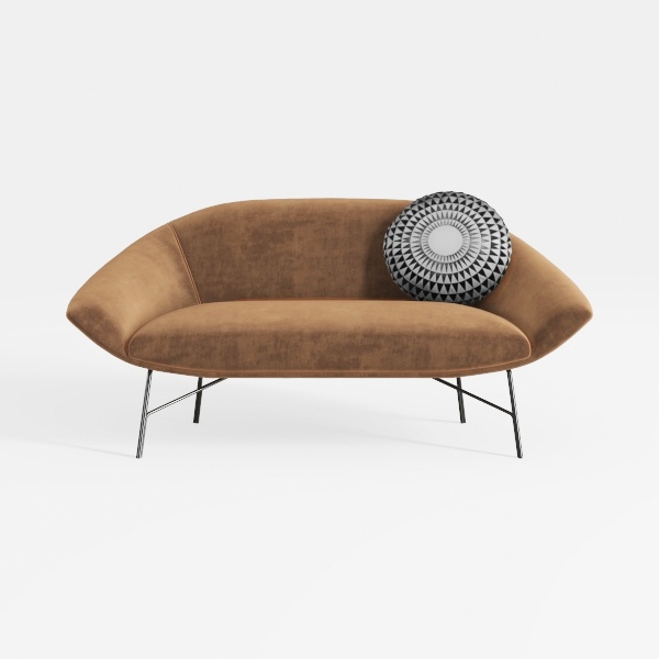 RENDGO Velvet Loveseat Sofa, 64.2&#39;&#39; Mid Modern Sma