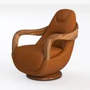 Modern Leather Wood Armchair Swivel Accent 3D Model Left 45 Degree View