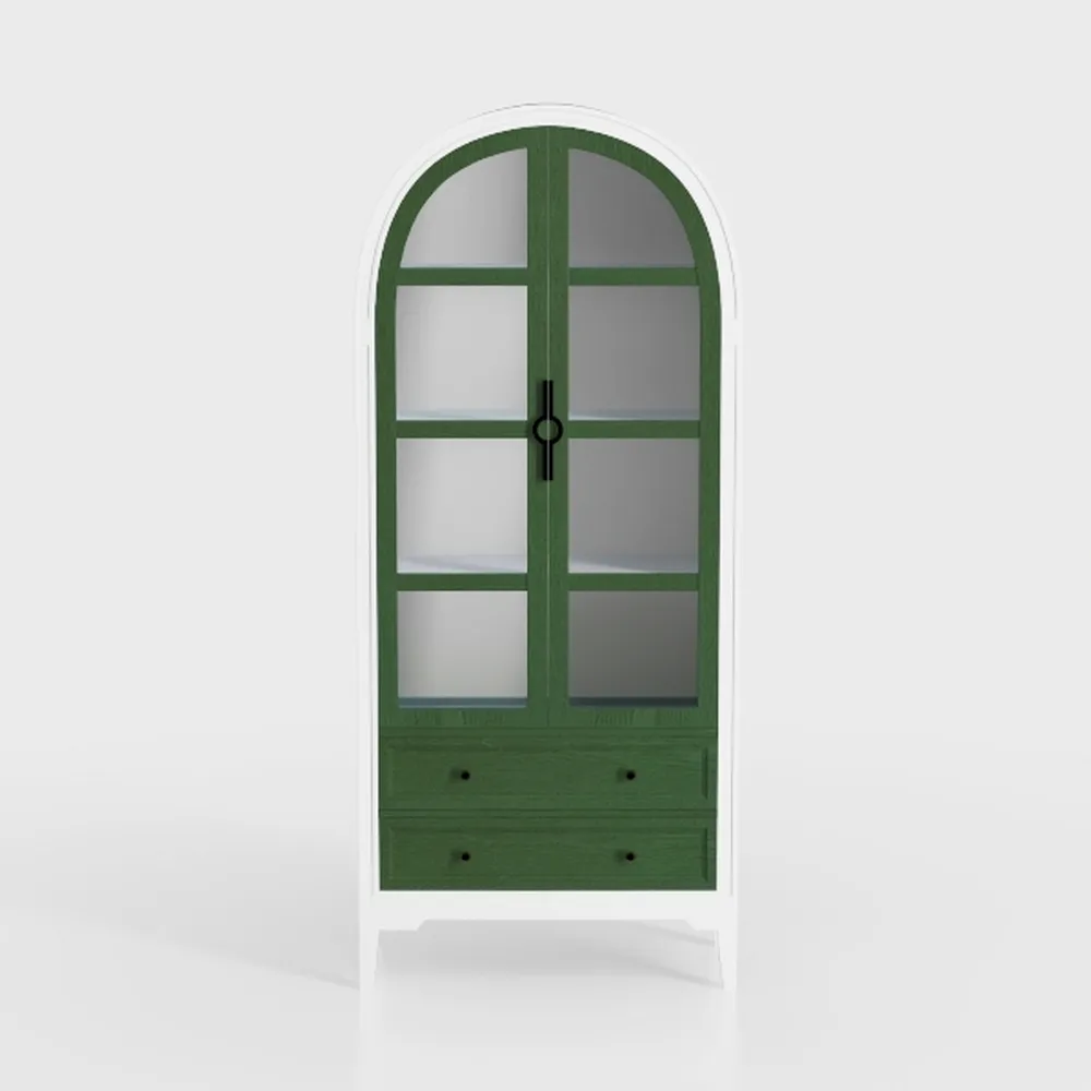 Farmhouse Arched Cabinet with Glass Doors, Wood