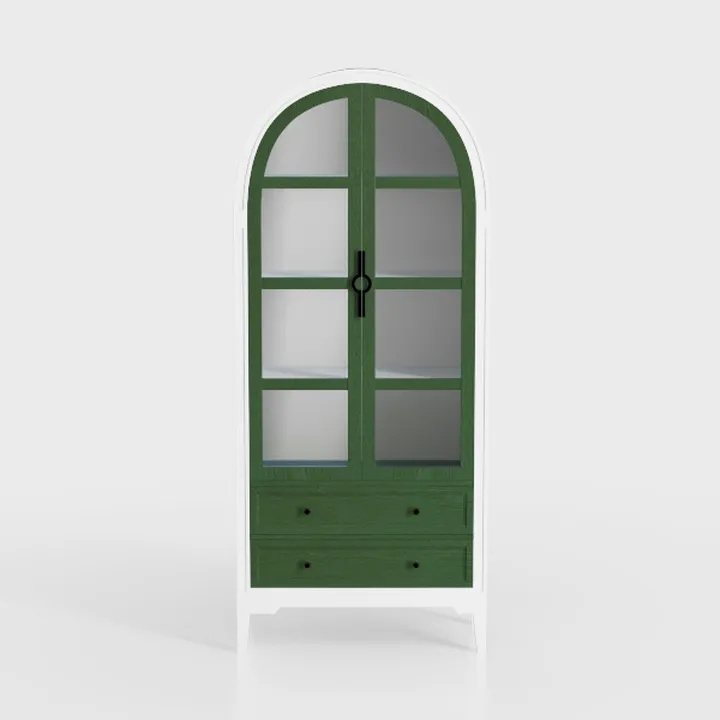 Farmhouse Arched Cabinet with Glass Doors, Wood