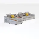 Modern White Leather Sectional Sofa with Storage Console Decorative Throw Pillows 3D Model Right 45 Degree View
