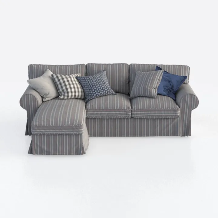 Striped Fabric L Shaped Sectional Sofa With Decorative Throw Pillows 3D Model