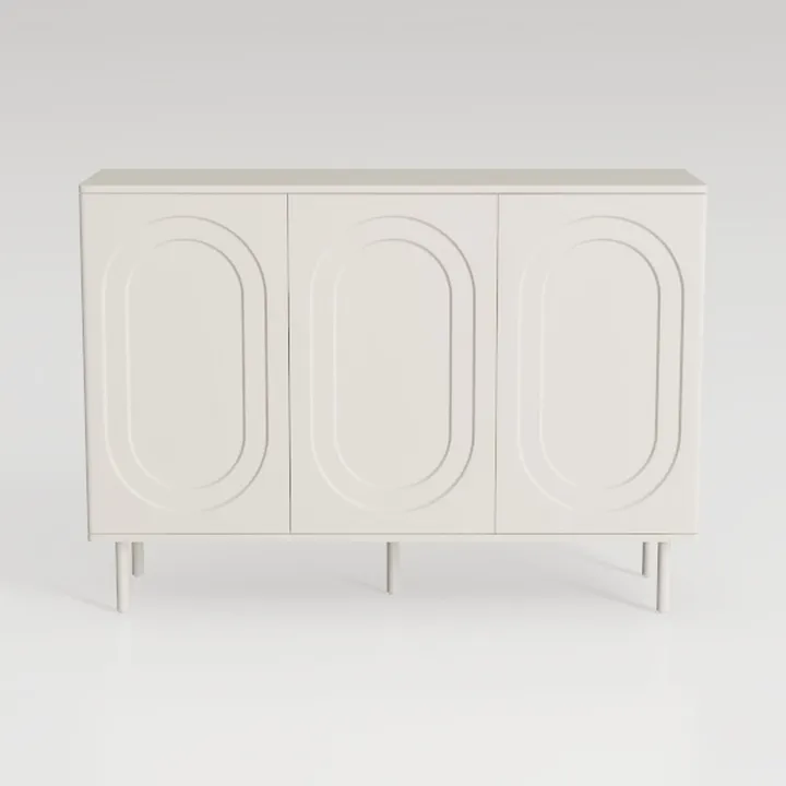 Minimalist White Three Door Sideboard Cabinet with Elegant Oval Panel Details 3D Model