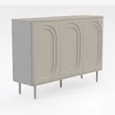 Minimalist White Three Door Sideboard Cabinet with Elegant Oval Panel Details 3D Model Right 45 Degree View
