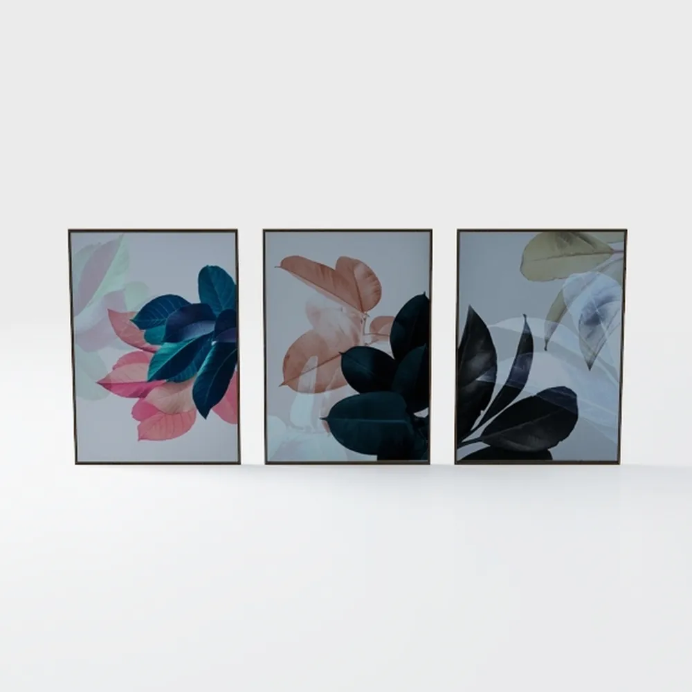 Wieco Art Blue Abstract Flowers 3 Panels Giclee