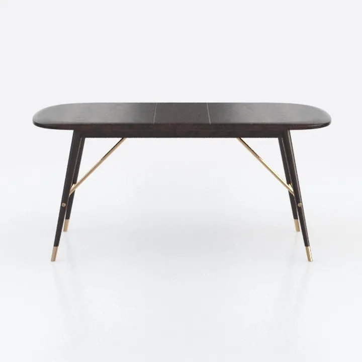 Mid Century Dark Walnut Brass Accent Oval Dining Table 3D Model