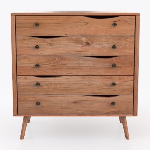 Flynn Chest Acorn Finish Solid Wood 5 Drawer