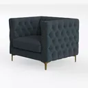Modern Tufted Fabric Armchair with Brass Nailhead Trim Gold Legs 3D Model Left 45 Degree View