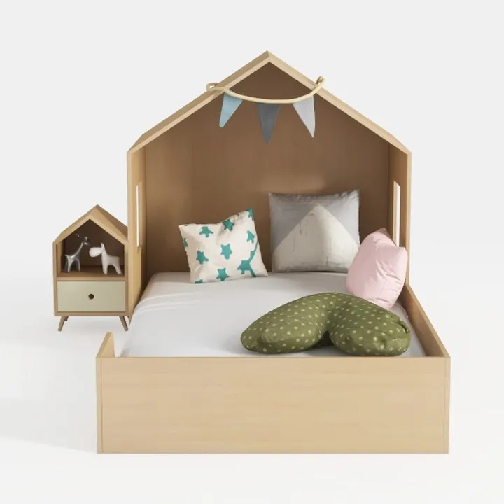 SOFTSEA Full Size House Bed with Two Drawers, Wood