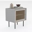 Minimalist Japandi Rattan Solid Wood Nightstand 3D Model Right 45 Degree View