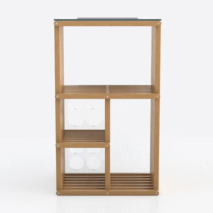 Minimalist Solid Wood Glass Top Open Bookshelf Storage 3D Model
