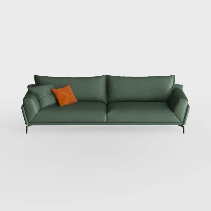 Modern Dark Green Leather Extra Large Sofa With Decorative Pillows 3D Model