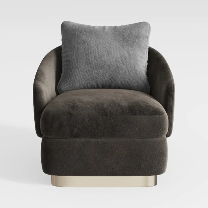 Modern Velvet Fabric Accent Armchair With Gold Base 3D Model