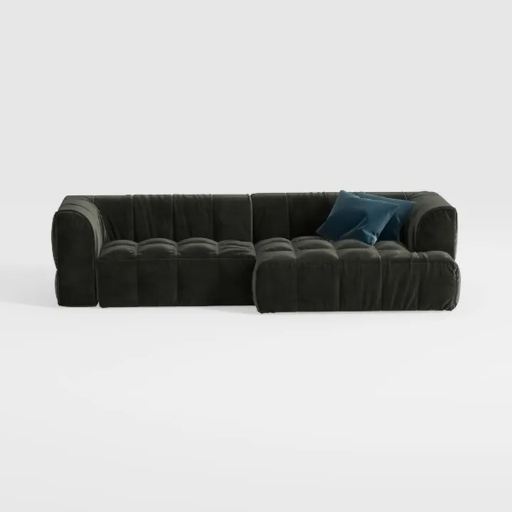 Modern Velvet Tufted L Shaped Sectional Sofa 3D Model