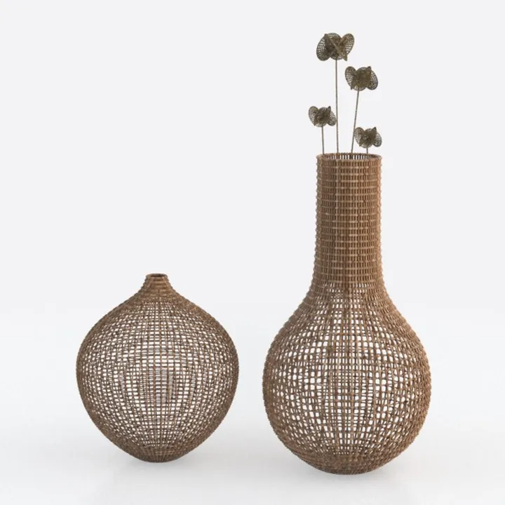 Countryside Style Handmade Rattan Vase Tabletop Storage Basket Party Wedding Tabletop Ornaments Flower Basket vase Decoration