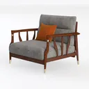 Modern Solid Wood Fabric Armchair with Throw Pillow 3D Model Left 45 Degree View