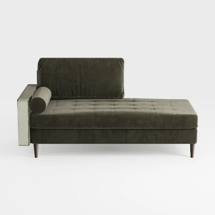 Modern Velvet Tufted Chaise Lounge With Accent Cane Side 3D Model
