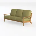 Minimalist Fabric Wood Frame Three Seater Sofa 3D Model Left 45 Degree View