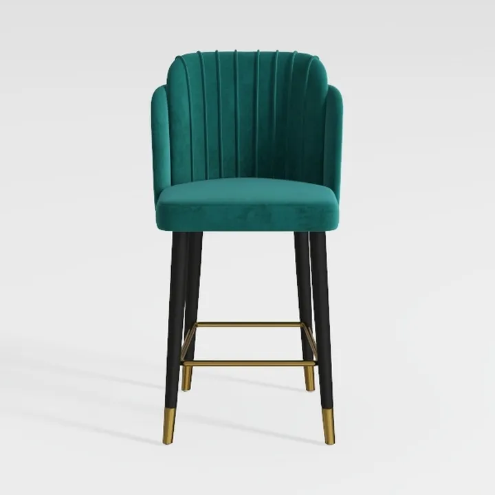 Set of 2 Modern Velvet Swivel Bar Stools Upholster
