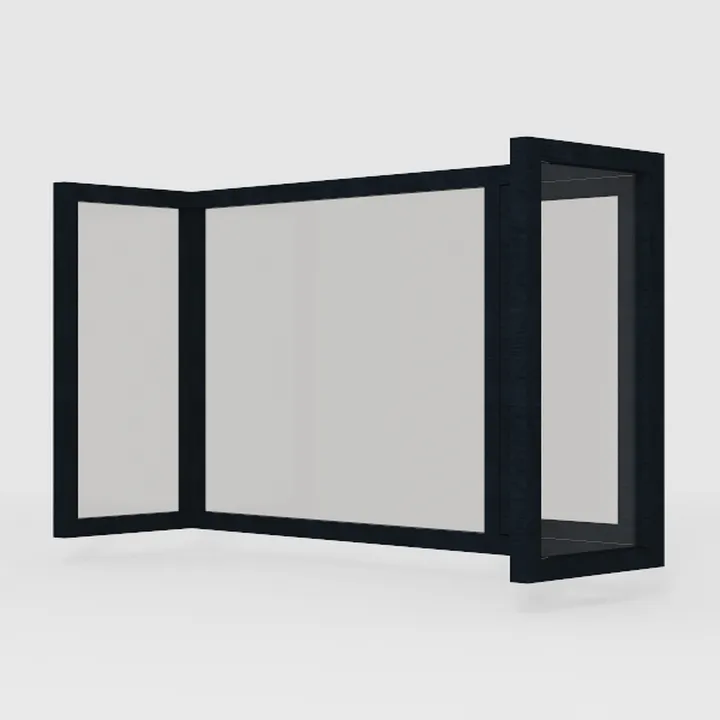 Minimalist Black Wood Glass Triple Casement Window 3D Model