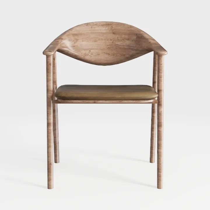 Minimalist Solid Wood Fabric Upholstered Armchair 3D Model