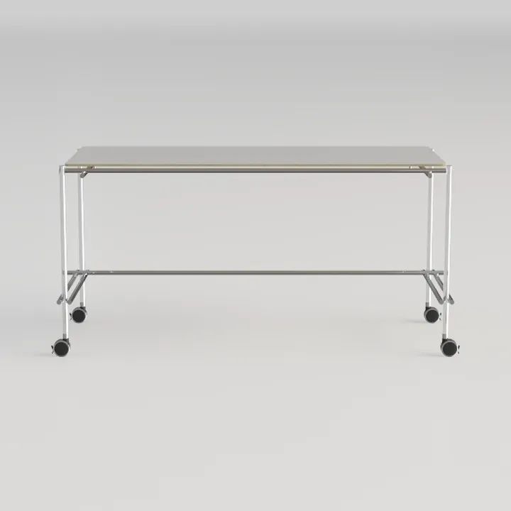 Minimalist Metal Wood Top Rolling Console Table 3D Model