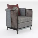 Modern Minimalist Fabric Wood Armchair with Decorative Throw Pillow 3D Model Right 45 Degree View