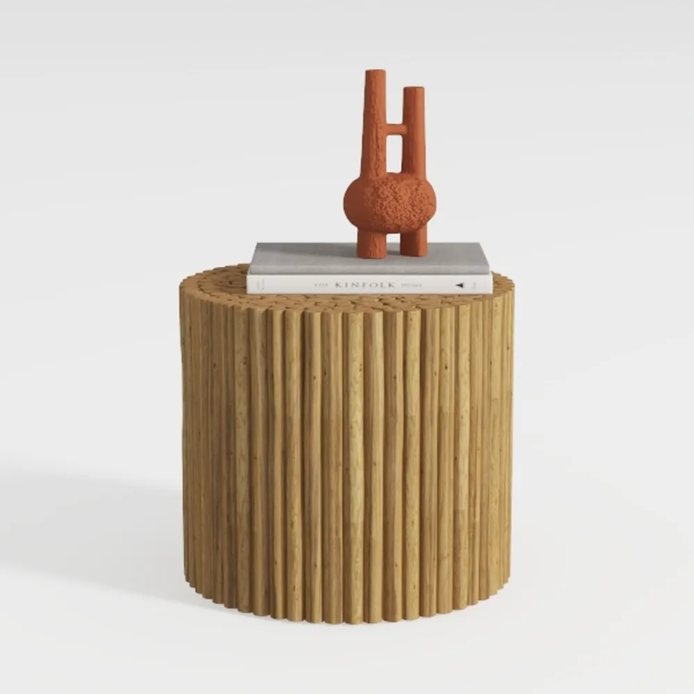 POVISON Round Coffee Side Table, Mid Century Wood