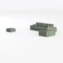 Minimalist Sage Green Fabric Modular Sectional Sofa with Ottoman 3D Model Left 45 Degree View