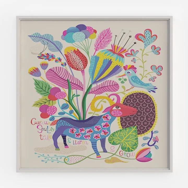 Colorful Whimsical Floral Animal Framed Wall Art 3D Model