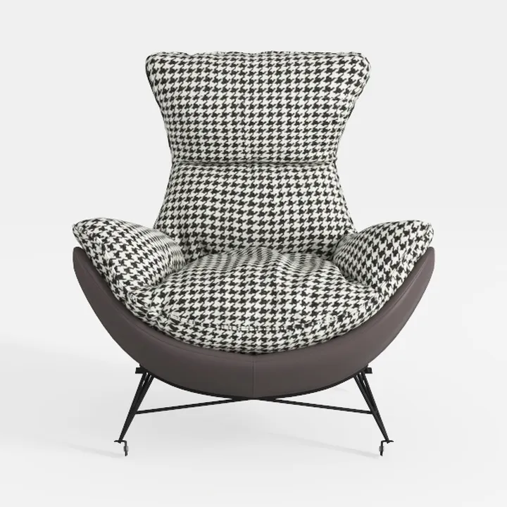 Modern Houndstooth Fabric Leather Metal Wingback Armchair 3D Model