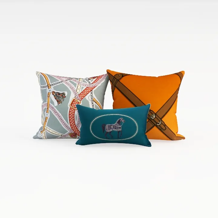 Fabric Decorative Throw Pillows with Mixed Patterns and Colors 3D Model