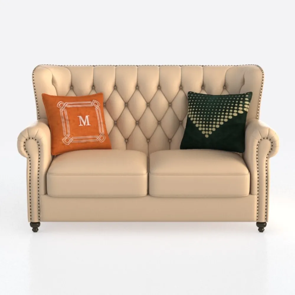 2 Piece Living Room Set, Velvet Chesterfield Sofa