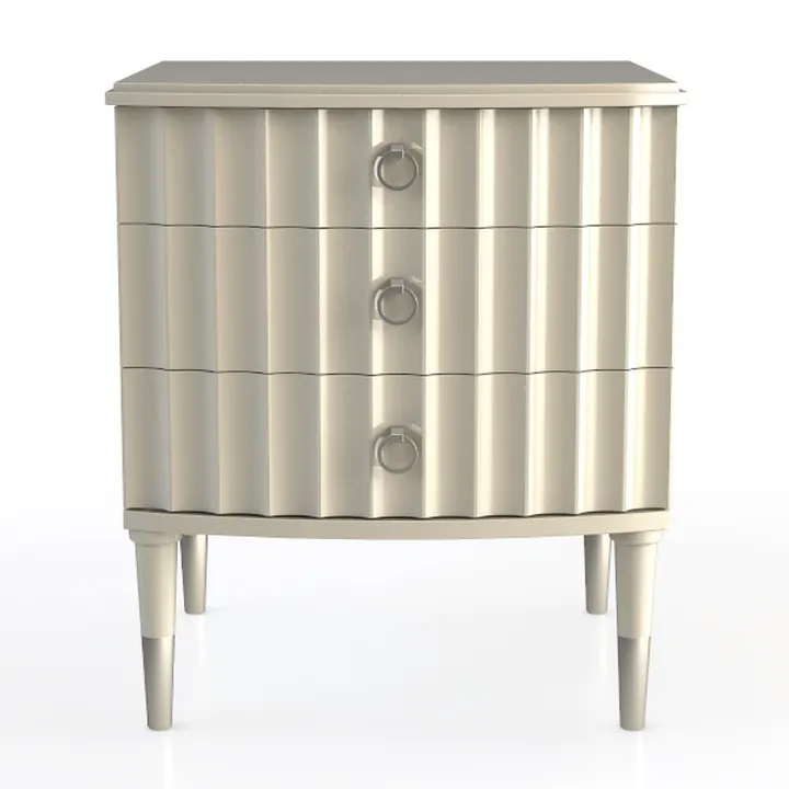 Minimalist Off White Solid Wood 3 Drawer Nightstand 3D Model