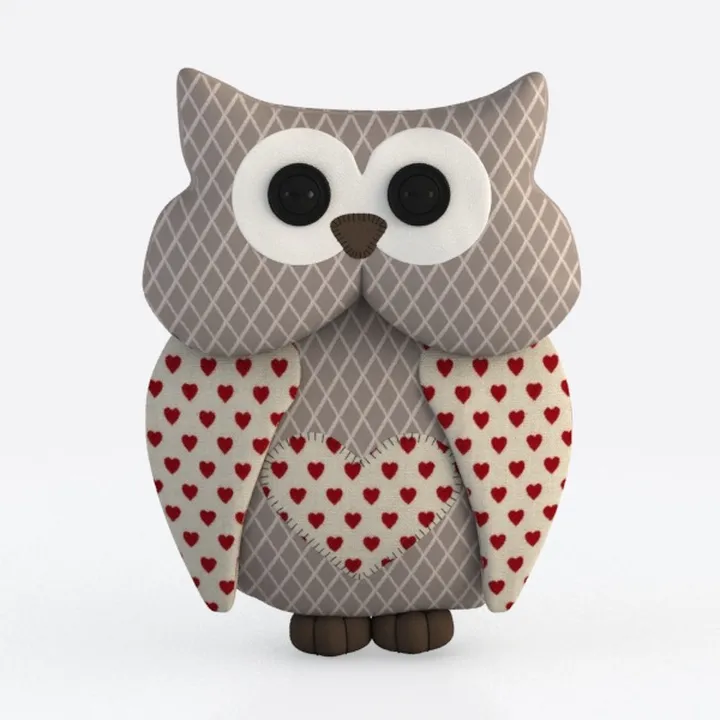 Fabric Heart Print Cute Owl Decorative Plush Toy 3D Model
