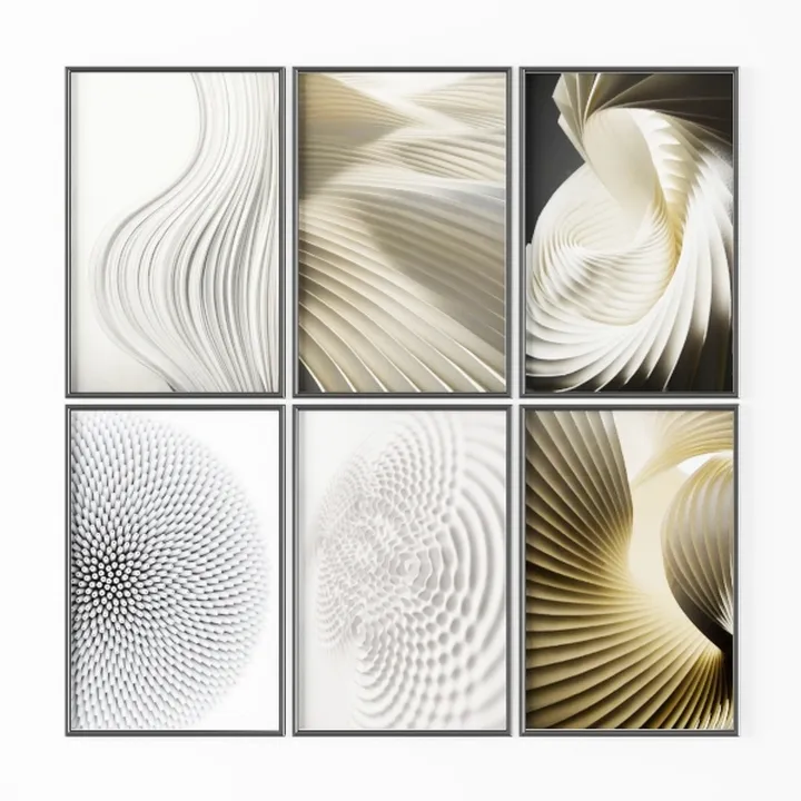 Minimalist Neutral Abstract Paper Wall Art Prints Set 3D Model