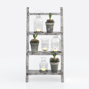 Rustic Distressed Metal Freestanding Ladder Shelf 3D Model