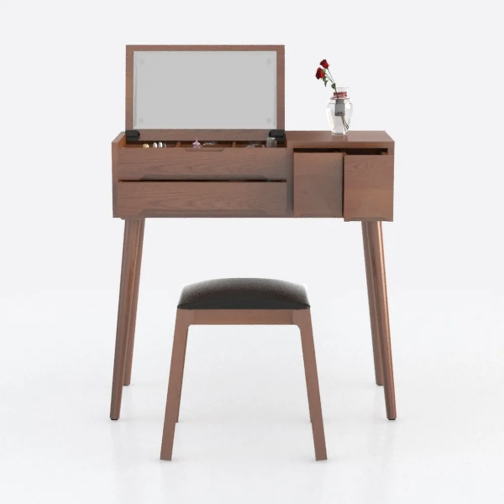 Cade 2-Piece Walnut Makeup Vanity Set with Storage