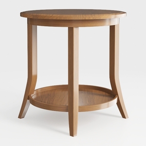 Minimalist Solid Oak Round Two Tier Side Table 3D Model